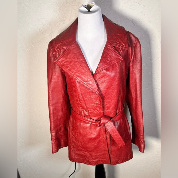 LA VAY LIMITED BURGANDY RED LEATHER JACKET size Small made in San Diego CA - Picture 2 of 16